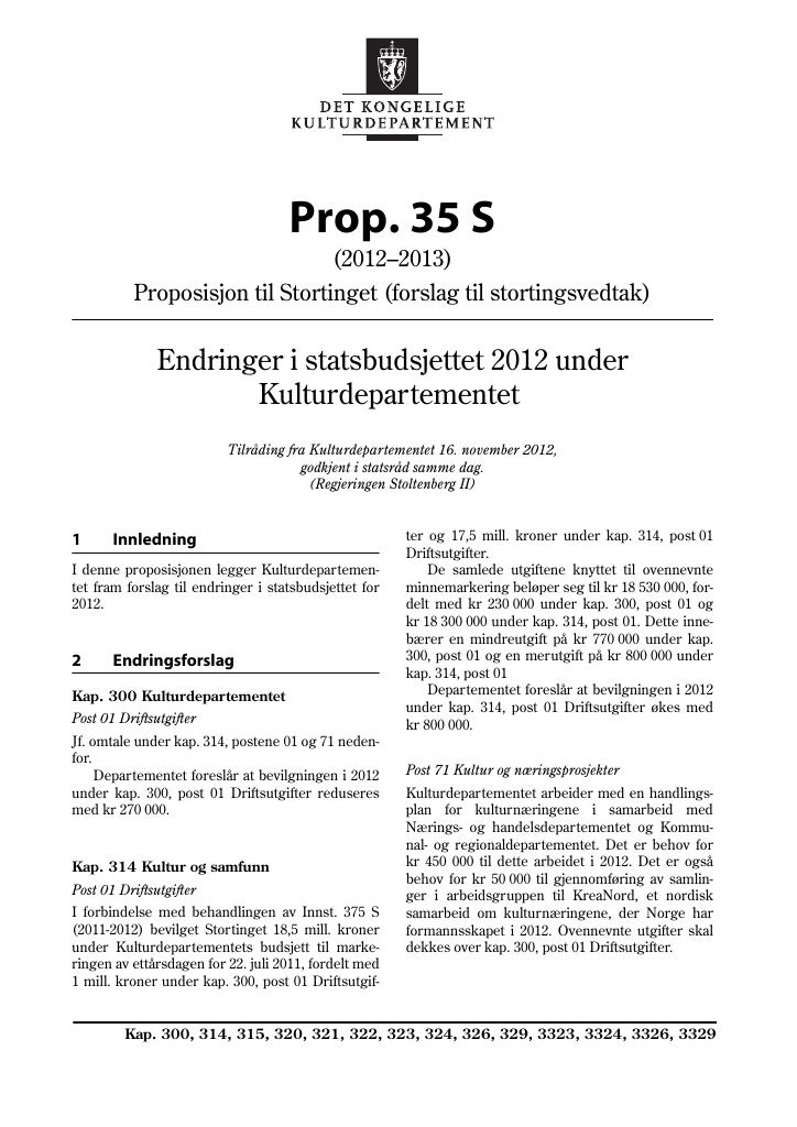 Forsiden av dokumentet Prop. 35 S (2012–2013)