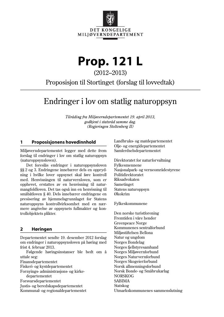 Forsiden av dokumentet Prop. 121 L (2012–2013)