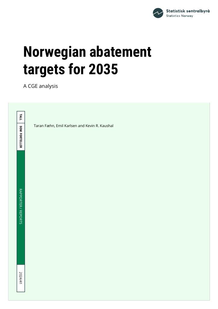 Forsiden av dokumentet Norwegian abatement  targets for 2035 : A CGE analysis