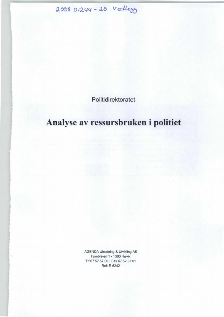 Forsiden av dokumentet Analyse av ressursbruken i politiet
