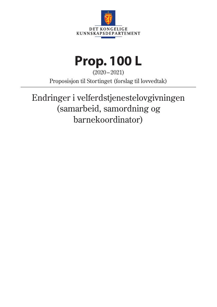 Forsiden av dokumentet Prop. 100 L (2020–2021)