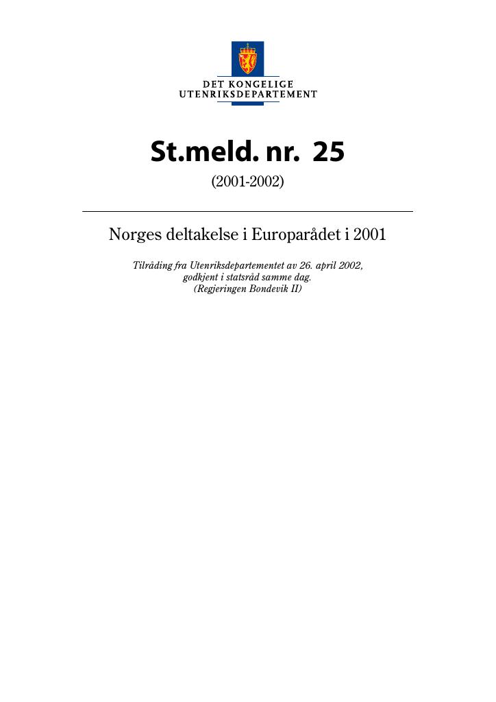 Forsiden av dokumentet St.meld. nr. 25 (2001-2002)