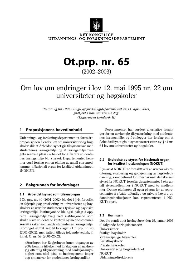 Forsiden av dokumentet Ot.prp. nr. 65 (2002-2003)