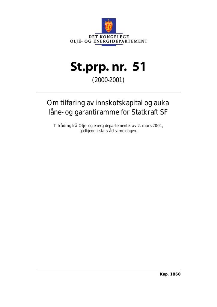 Forsiden av dokumentet St.prp. nr. 51 (2000-2001)