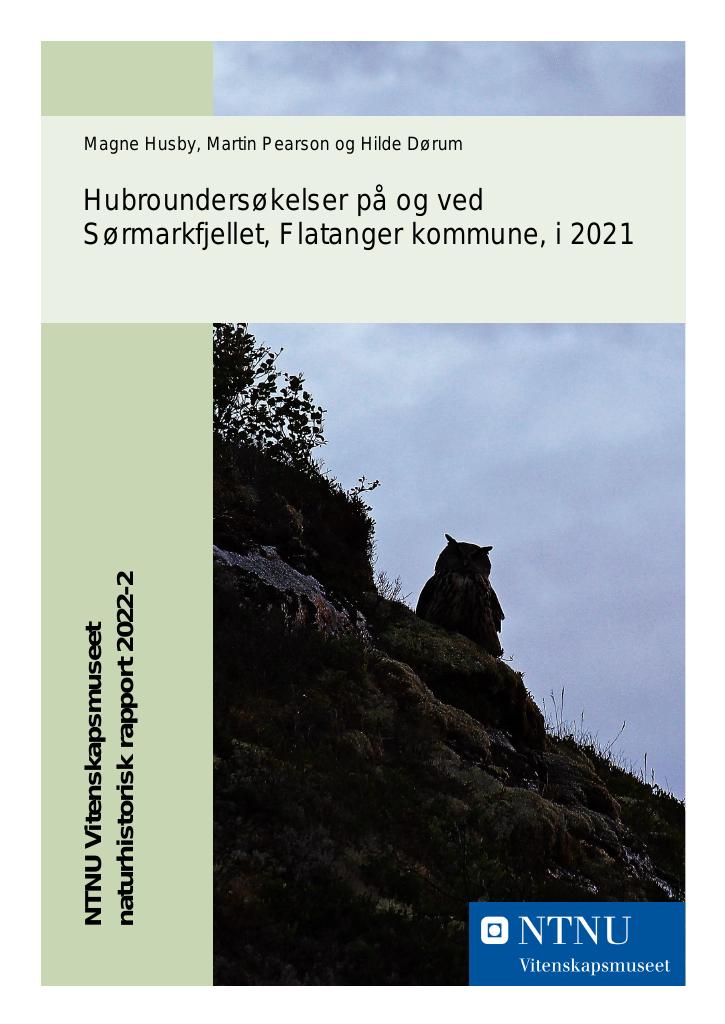 Forsiden av dokumentet Hubroundersøkelser på og ved Sørmarkfjellet, Flatanger kommune, i 2021