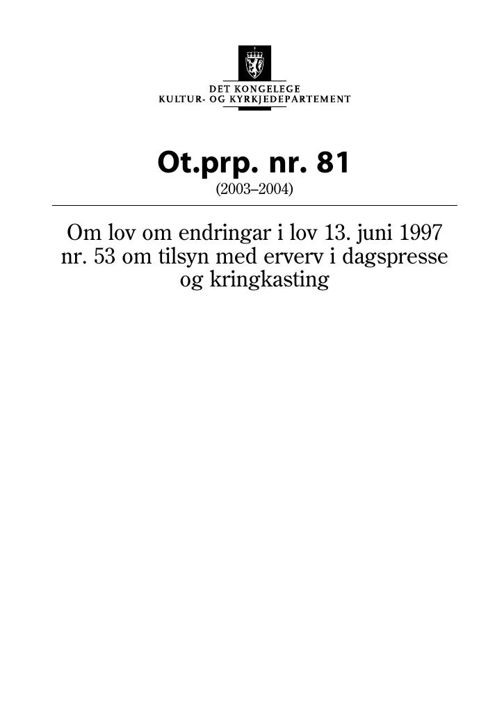 Forsiden av dokumentet Ot.prp. nr. 81 (2003-2004)