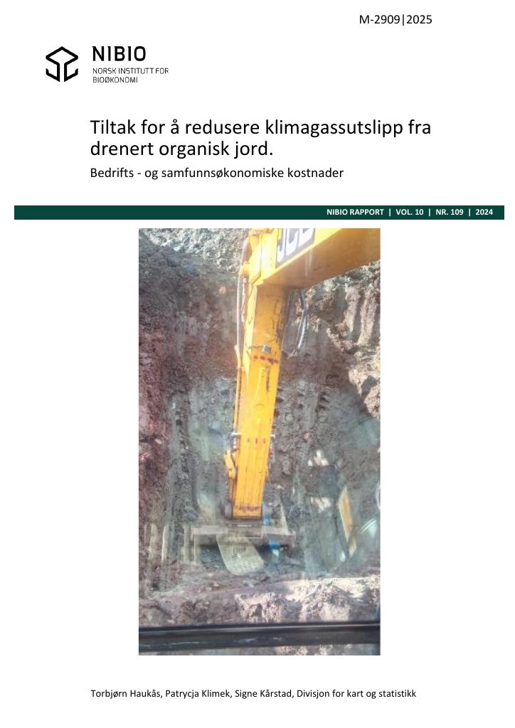 Forsiden av dokumentet Tiltak for å redusere klimagassutslipp fra drenert organisk jord : M-2909