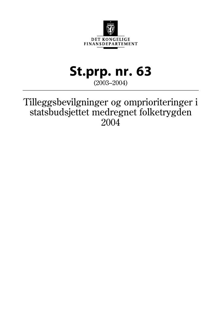 Forsiden av dokumentet St.prp. nr. 63 (2003-2004)
