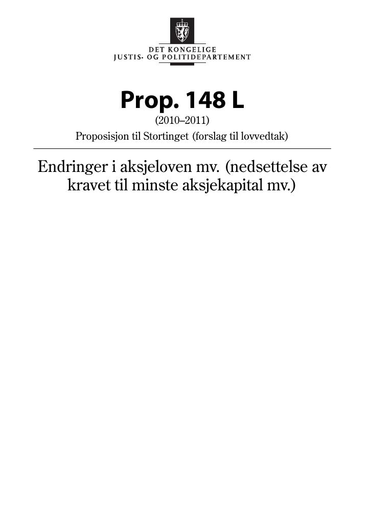 Forsiden av dokumentet Prop. 148 L (2010–2011)