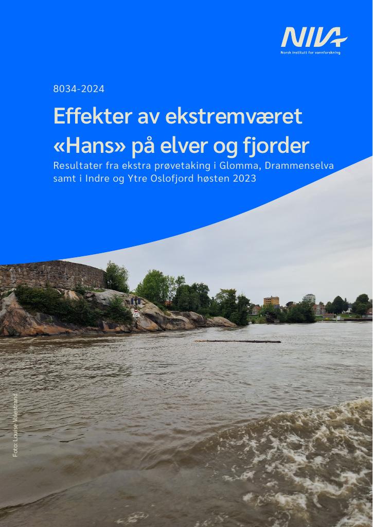 Forsiden av dokumentet Effekter av ekstremværet «Hans» på elver og fjorder. Resultater fra ekstra prøvetaking i Glomma, Drammenselva samt i Indre og Ytre Oslofjord høsten 2023