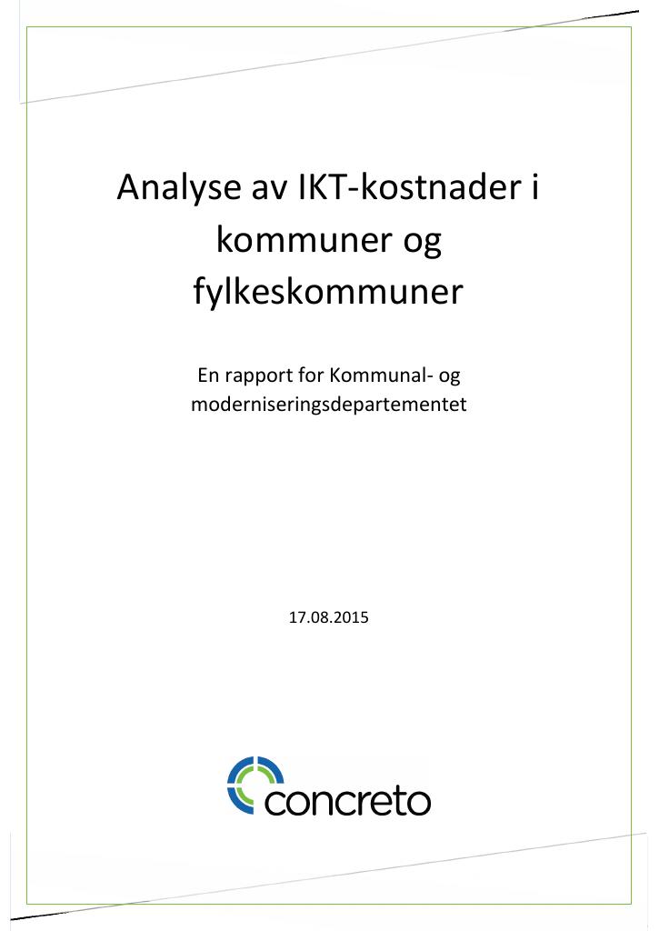 Forsiden av dokumentet Analyse av IKT-kostnader i kommuner og fylkeskommuner