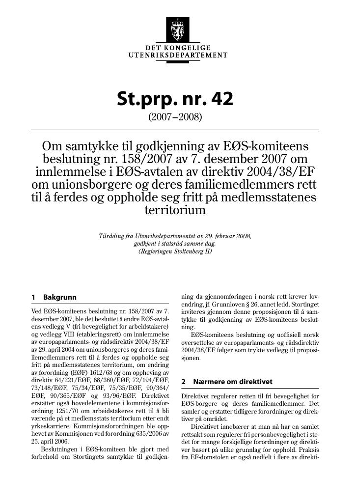 Forsiden av dokumentet St.prp. nr. 42 (2007-2008)