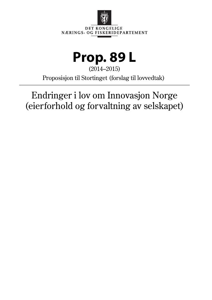 Forsiden av dokumentet Prop. 89 L (2014-2015)