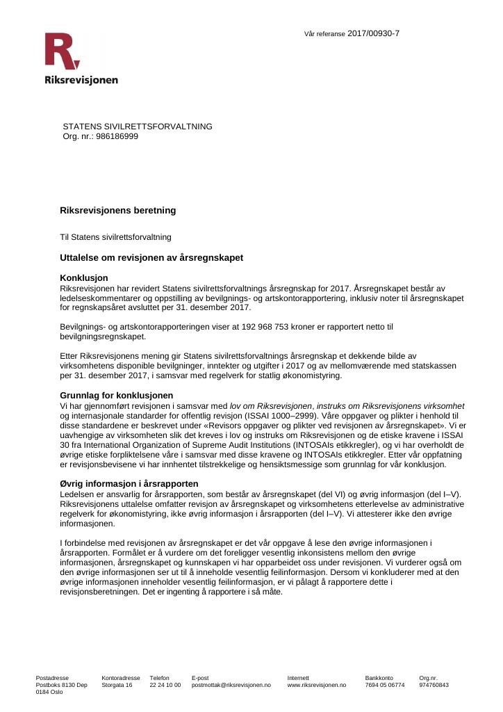 Forsiden av dokumentet Revisjonsberetning (PDF)