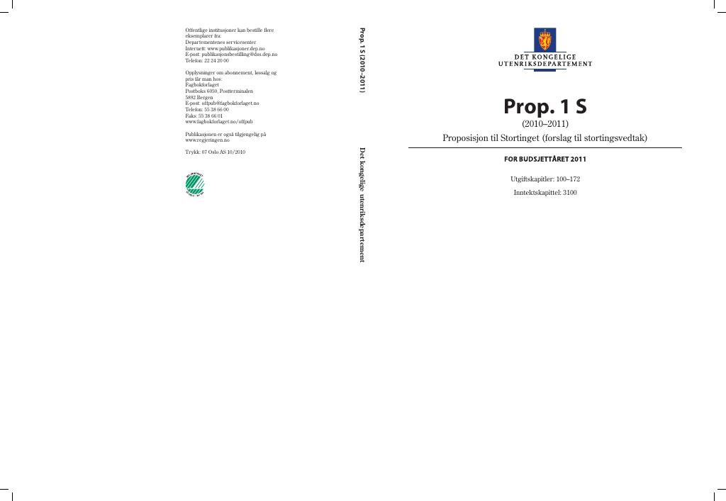 Forsiden av dokumentet Prop. 1 S (2010–2011)