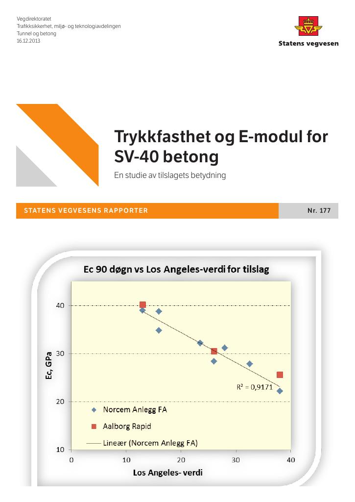 Forsiden av dokumentet Trykkfasthet og E-modul for SV-40 betong : en studie av tilslagets betydning
