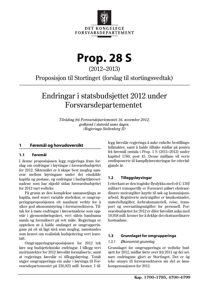 Forsiden av dokumentet Prop. 28 S (2012–2013)