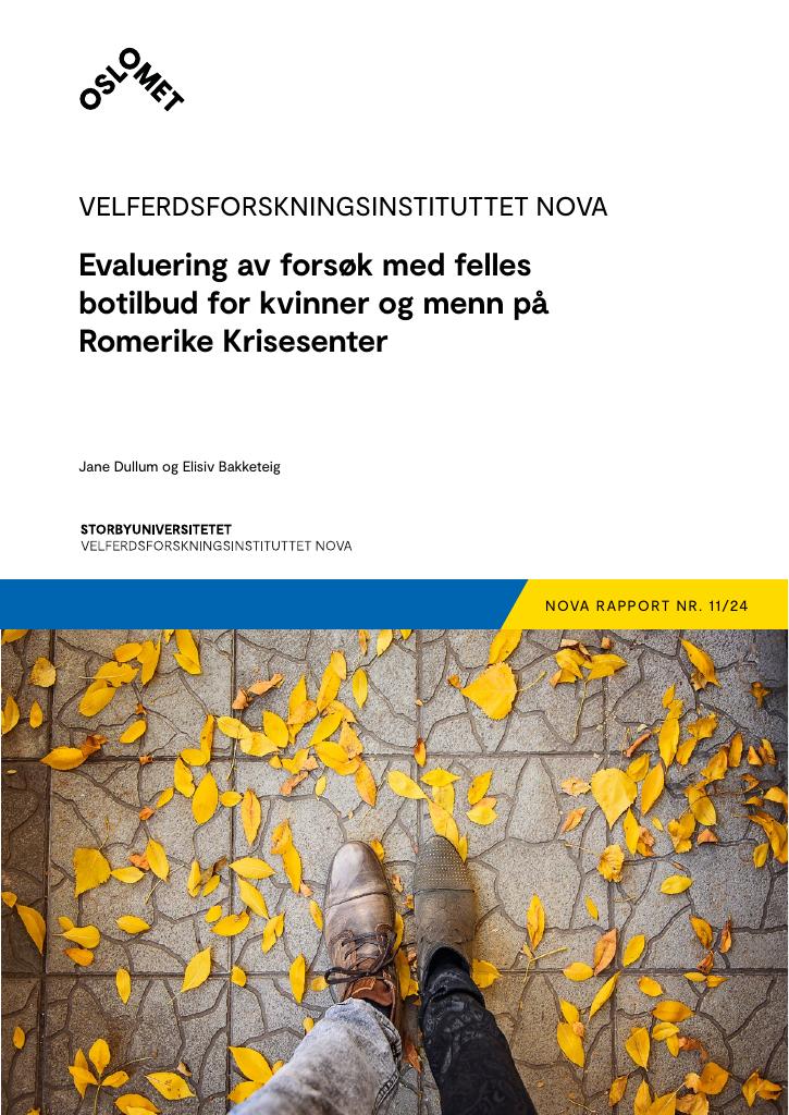 Forsiden av dokumentet Evaluering av forsøk med felles botilbud for kvinner og menn på Romerike Krisesenter