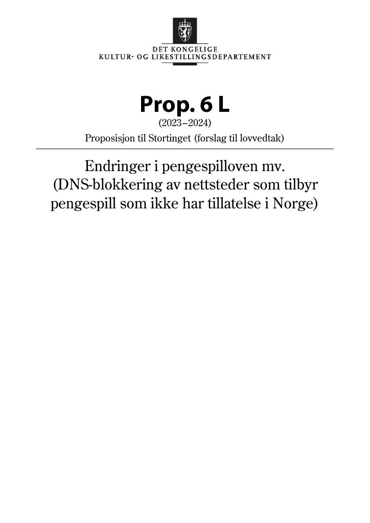 Forsiden av dokumentet Prop. 6 L (2023–2024)