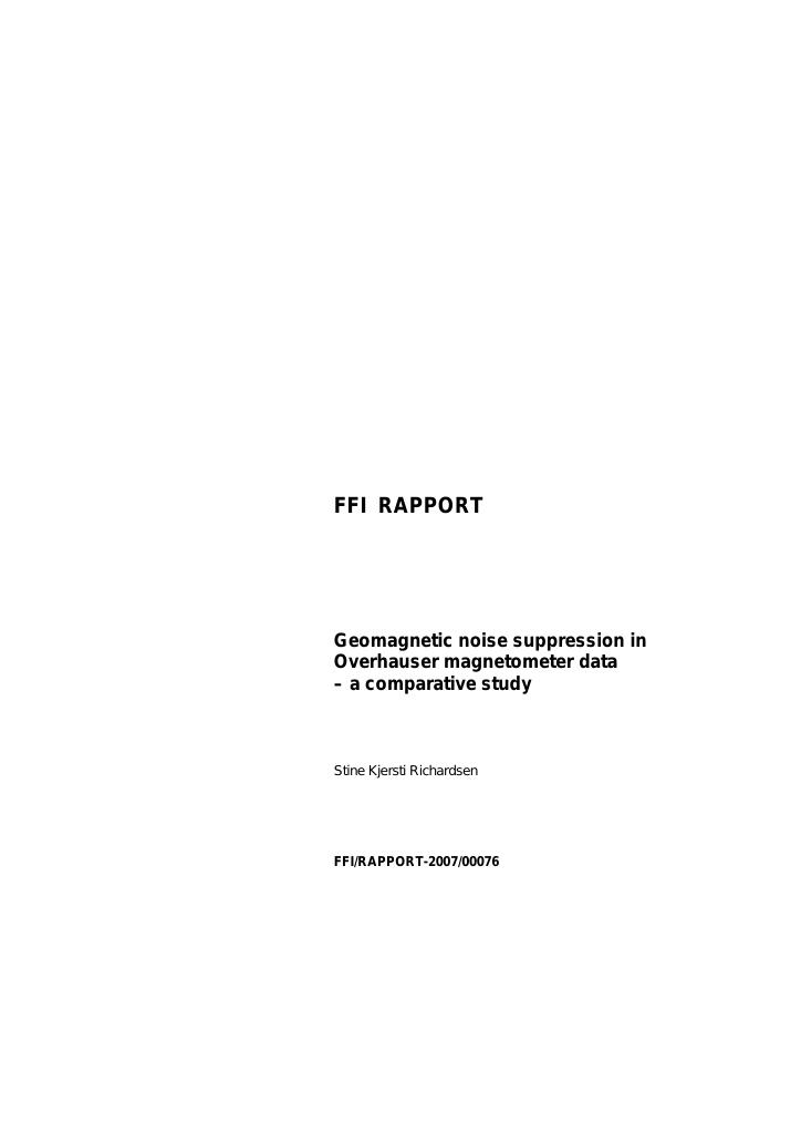 Forsiden av dokumentet Geomagnetic noise suppression in Overhauser magnetometer data : a comparative study