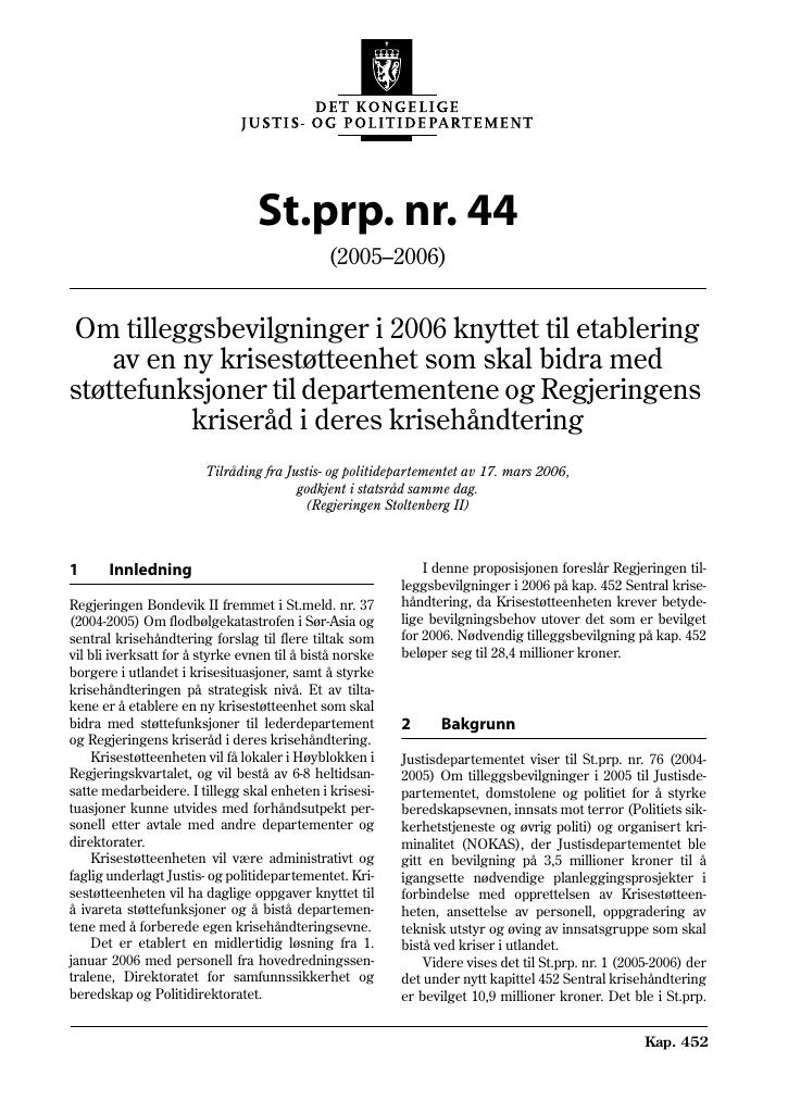 Forsiden av dokumentet St.prp. nr. 44 (2005-2006)