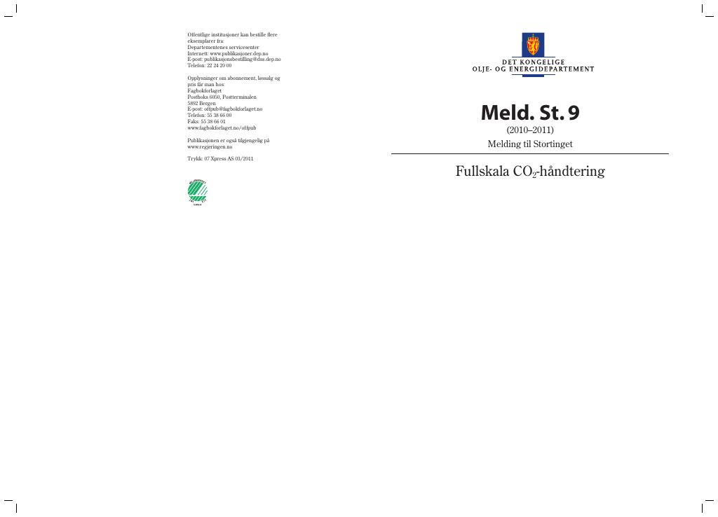 Forsiden av dokumentet Meld. St. 9 (2010–2011)