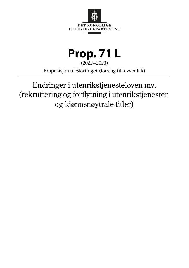 Forsiden av dokumentet Prop. 71 L (2022–2023)
