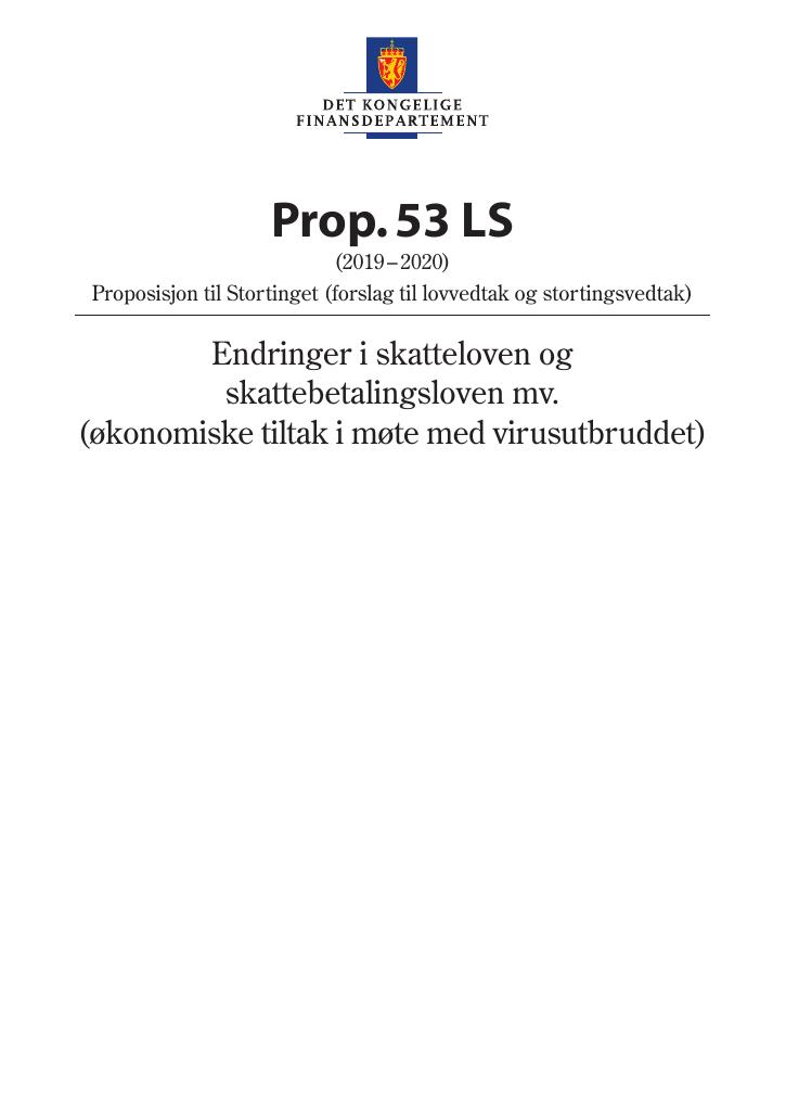 Forsiden av dokumentet Prop. 53 LS (2019–2020)