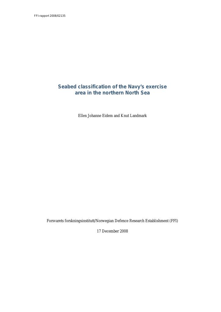 Forsiden av dokumentet Seabed classification of the Navy´s exercise area in the northern North Sea