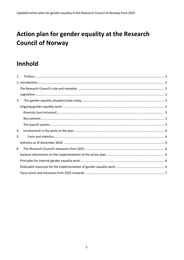 Forsiden av dokumentet Action plan for gender equality at the Research Council of Norway. From 2025
