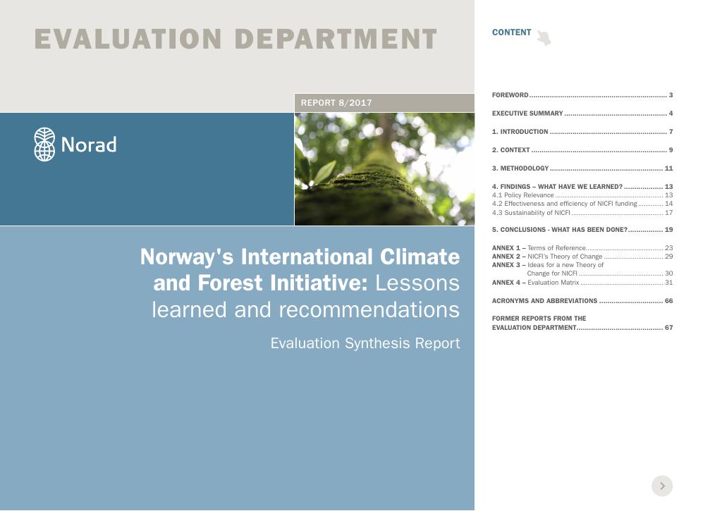 Forsiden av dokumentet Norway's International Climate and Forest Initiative: Lessons learned and recommendations