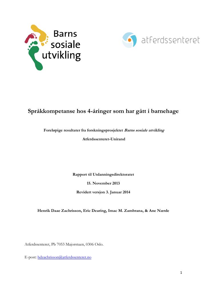 Forsiden av dokumentet Språkkompetanse hos 4-åringer som har gått i barnehage