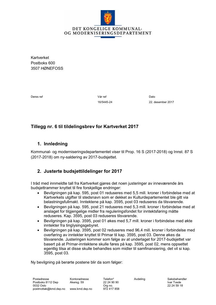 Forsiden av dokumentet tilleggsbrev desember (pdf)