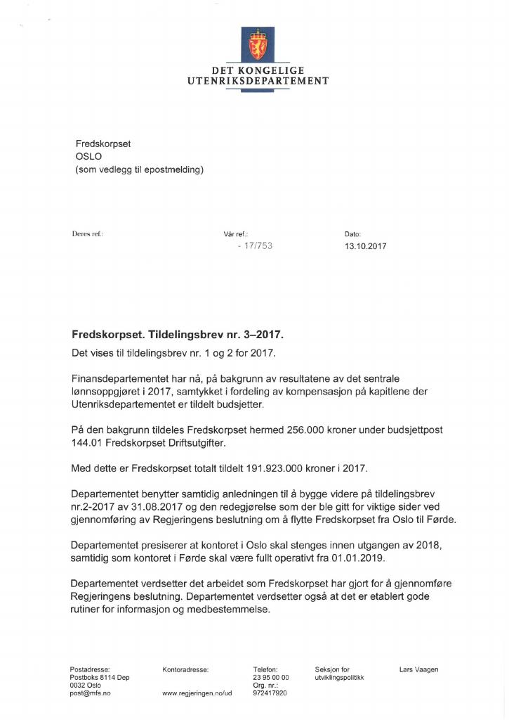Forsiden av dokumentet Tildelingsbrev no. 3 (pdf)
