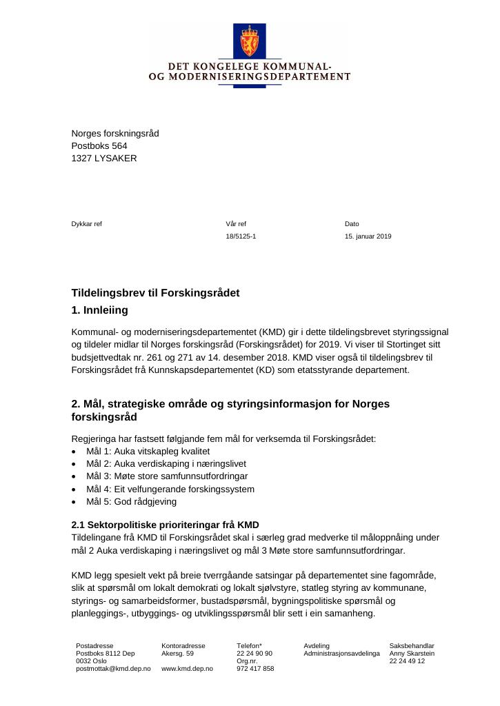 Forsiden av dokumentet Oppdragsbrev (pdf)