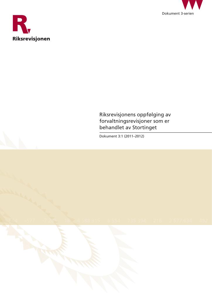 Forsiden av dokumentet Riksrevisjonens oppfølging av forvaltningsrevisjoner som er behandlet av Stortinget