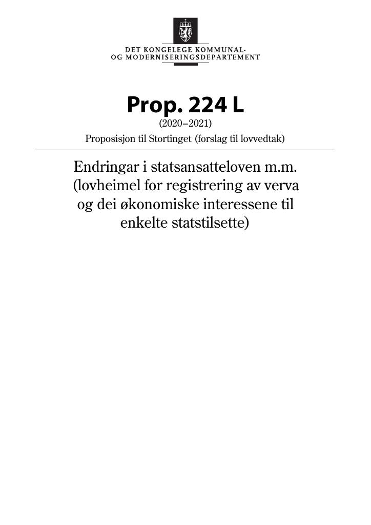 Forsiden av dokumentet Prop. 224 L (2020–2021)