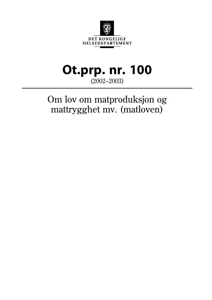 Forsiden av dokumentet Ot.prp. nr. 100 (2002-2003)