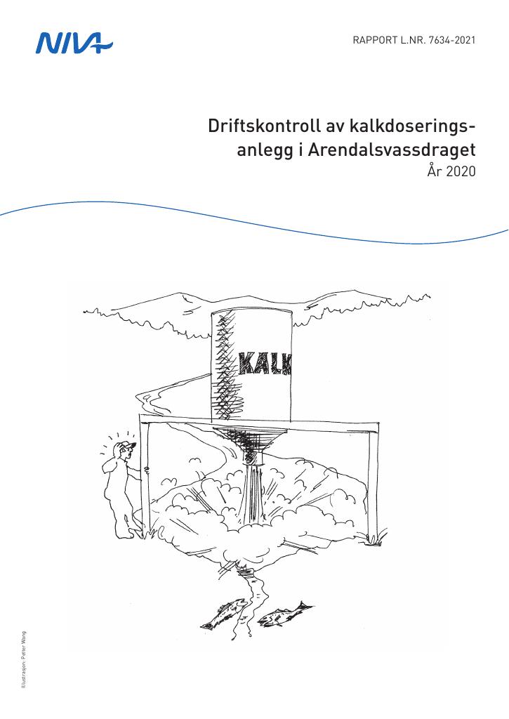 Forsiden av dokumentet Driftskontroll av kalkdoseringsanlegg i Arendalsvassdraget År 2020