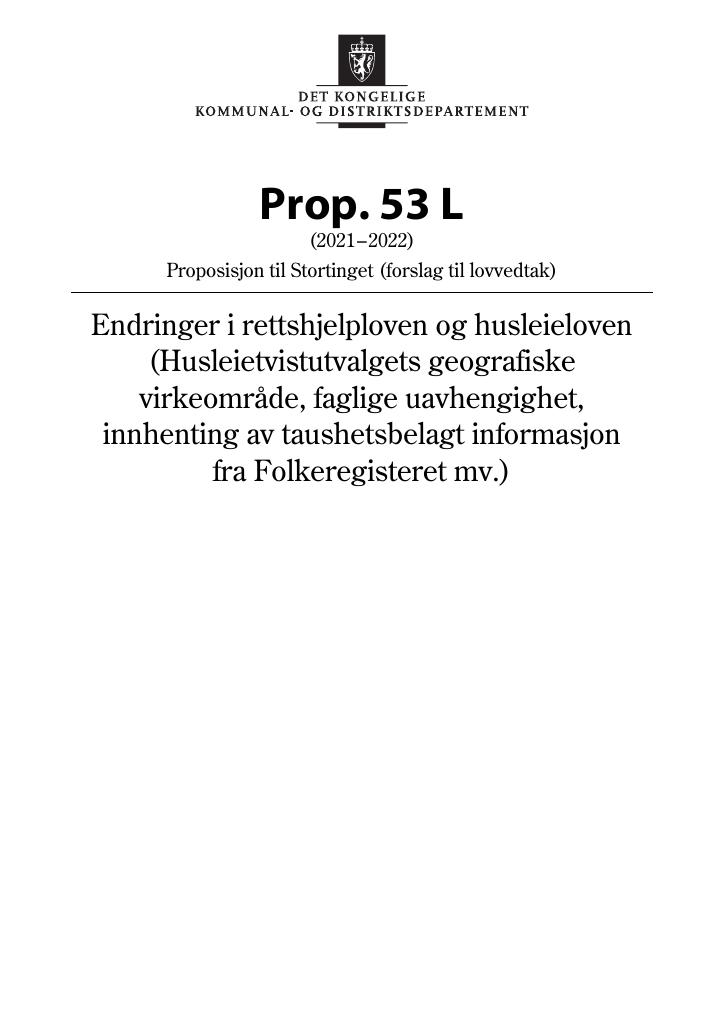 Forsiden av dokumentet Prop. 53 L (2021–2022)