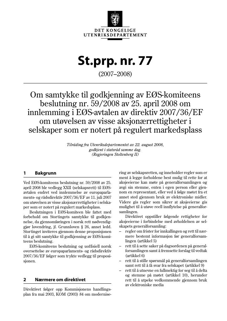 Forsiden av dokumentet St.prp. nr. 77 (2007-2008)