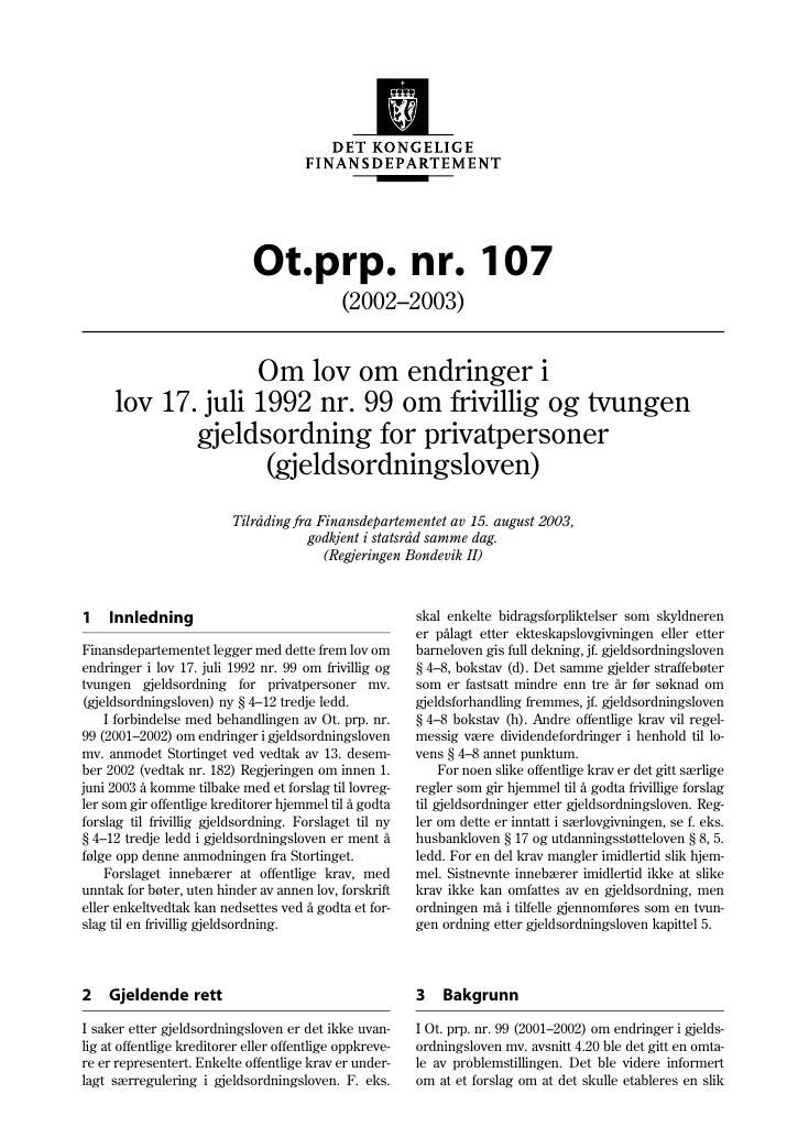 Forsiden av dokumentet Ot.prp. nr. 107 (2002-2003)