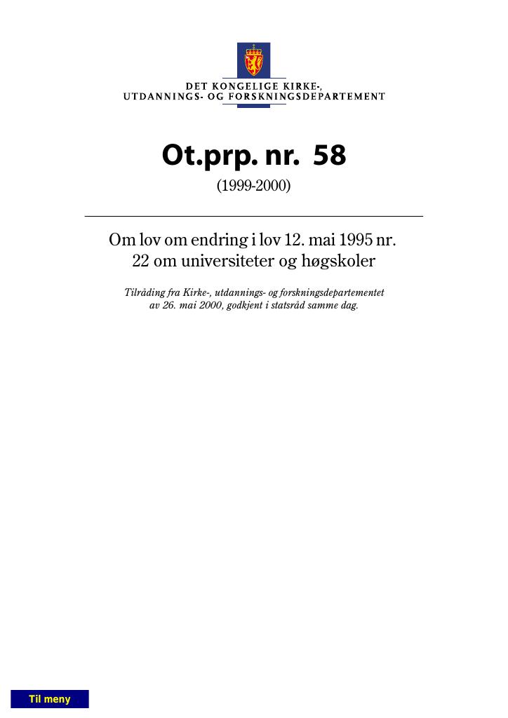 Forsiden av dokumentet Ot.prp. nr. 58 (1999-2000)