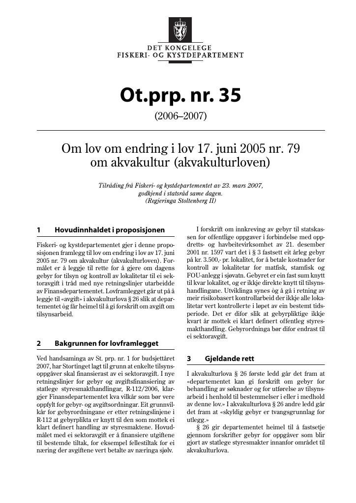 Forsiden av dokumentet Ot.prp. nr. 35 (2006-2007)