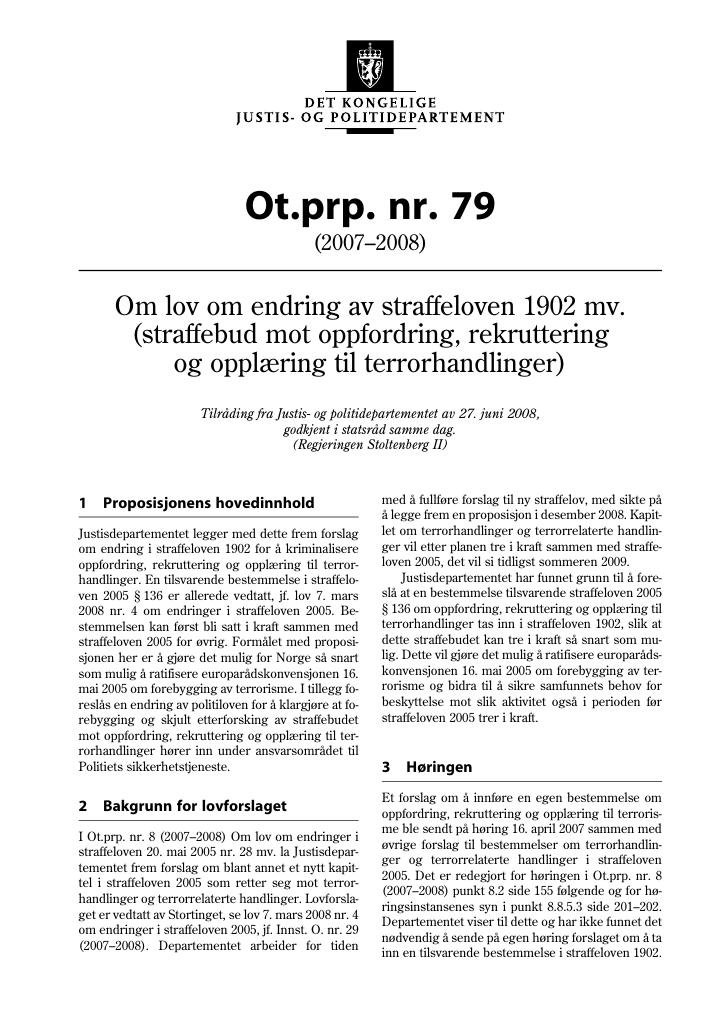 Forsiden av dokumentet Ot.prp. nr. 79 (2007-2008)