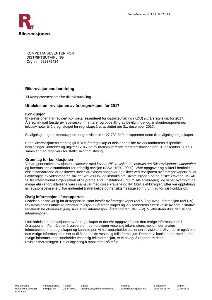 Forsiden av dokumentet Revisjonsberetning (pdf)
