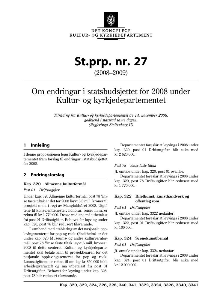 Forsiden av dokumentet St.prp. nr. 27 (2008-2009)