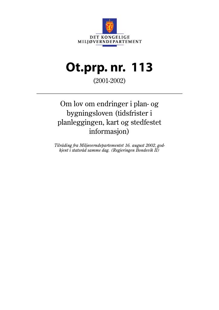 Forsiden av dokumentet Ot.prp. nr. 113 (2001-2002)