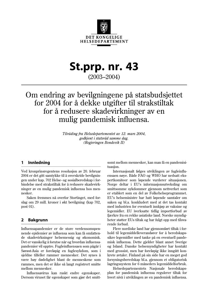 Forsiden av dokumentet St.prp. nr. 43 (2003-2004)