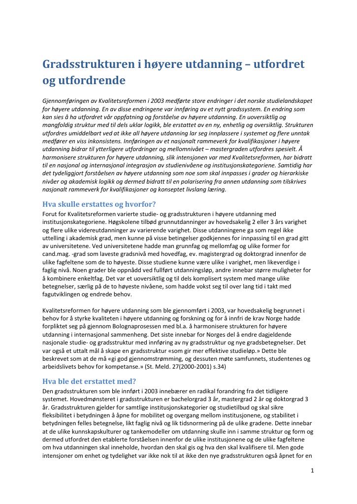 Forsiden av dokumentet Gradsstrukturen i høyere utdanning – utfordret og utfordrende